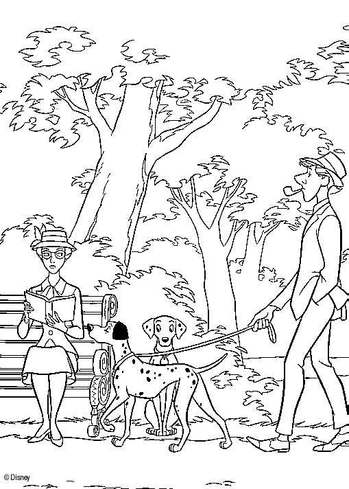 coloriage 101 dalmatiens se promene au parc